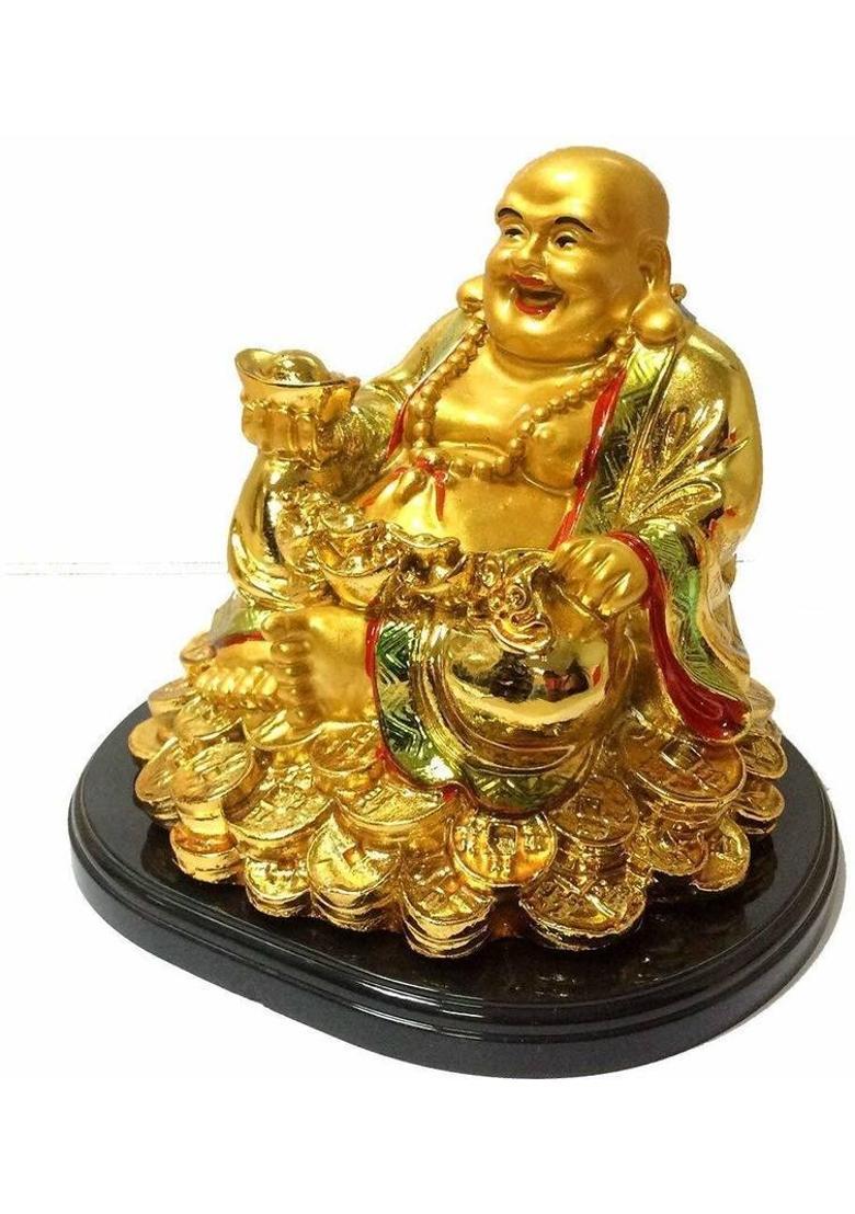 GJ Polyresin Vastu/Feng Shui Laughing Buddha for Home Decor Decorative Showpiece - 13 cm&nbsp;&nbsp;(Polyresin, Gold) - Indya