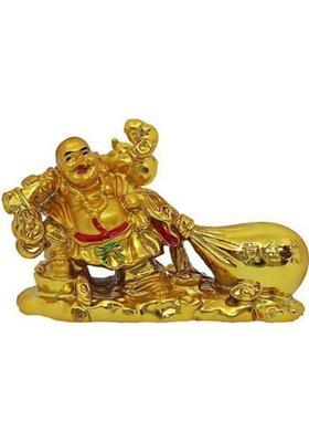 Revive Feng Shui Sitting Laughing Buddha for Good Luck, Fortune, Health, Wealth, Success and Prosperity | Decorative Showpiece for Office Desk, Shop, Table, Home and Car Decoration Decorative Showpiece - 7.5 cm&nbsp;&nbsp;(Polyresin, Gold)