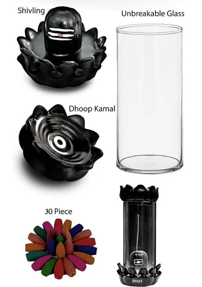 Modinity Smoke Shivling Fountain with Free of 10 Backflow Cones/Dhoop Decorativ Showpiece Decorative Showpiece - 22 cm&nbsp;&nbsp;(Glass, Black) - Indya