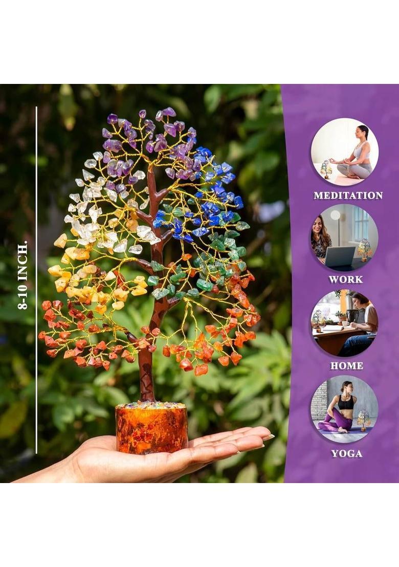 VIBESLE Seven Chakra Crystal Tree with Bracelet | Feng Shui Crystal Tree Decorative Showpiece - 25 cm&nbsp;&nbsp;(Stone, Multicolor) - Indya