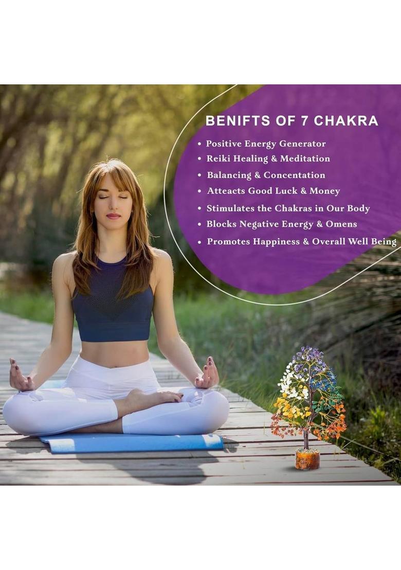 VIBESLE Seven Chakra Crystal Tree with Bracelet | Feng Shui Crystal Tree Decorative Showpiece - 25 cm&nbsp;&nbsp;(Stone, Multicolor) - Indya