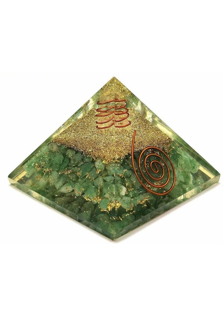 Orgonite Shop Handmade Geometric Pyramid Made with Green Aventurine, Copper Dust Decorative Showpiece - 6 cm&nbsp;&nbsp;(Crystal, Stone, Multicolor) - Indya