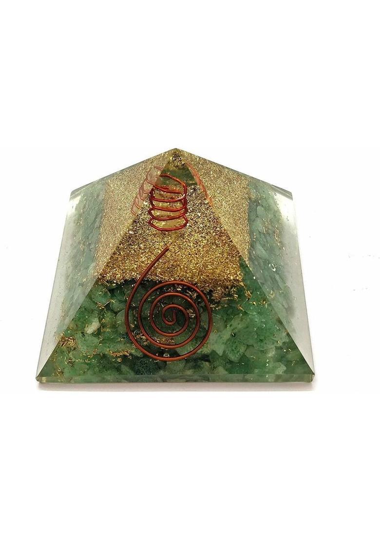 Orgonite Shop Handmade Geometric Pyramid Made with Green Aventurine, Copper Dust Decorative Showpiece - 6 cm&nbsp;&nbsp;(Crystal, Stone, Multicolor) - Indya