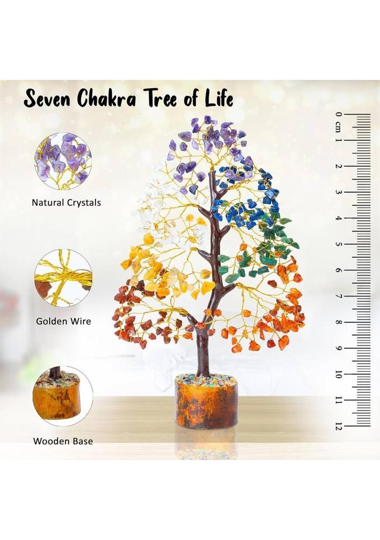 VIBESLE Seven Chakra Gemstone Tree of Life, Crystals and Gemstones Decorative Showpiece - 25 cm&nbsp;&nbsp;(Stone, Multicolor) - Indya