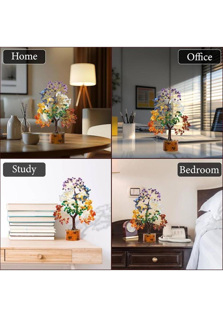 VIBESLE Seven Chakra Gemstone Tree of Life, Crystals and Gemstones Decorative Showpiece - 25 cm&nbsp;&nbsp;(Stone, Multicolor) - Indya