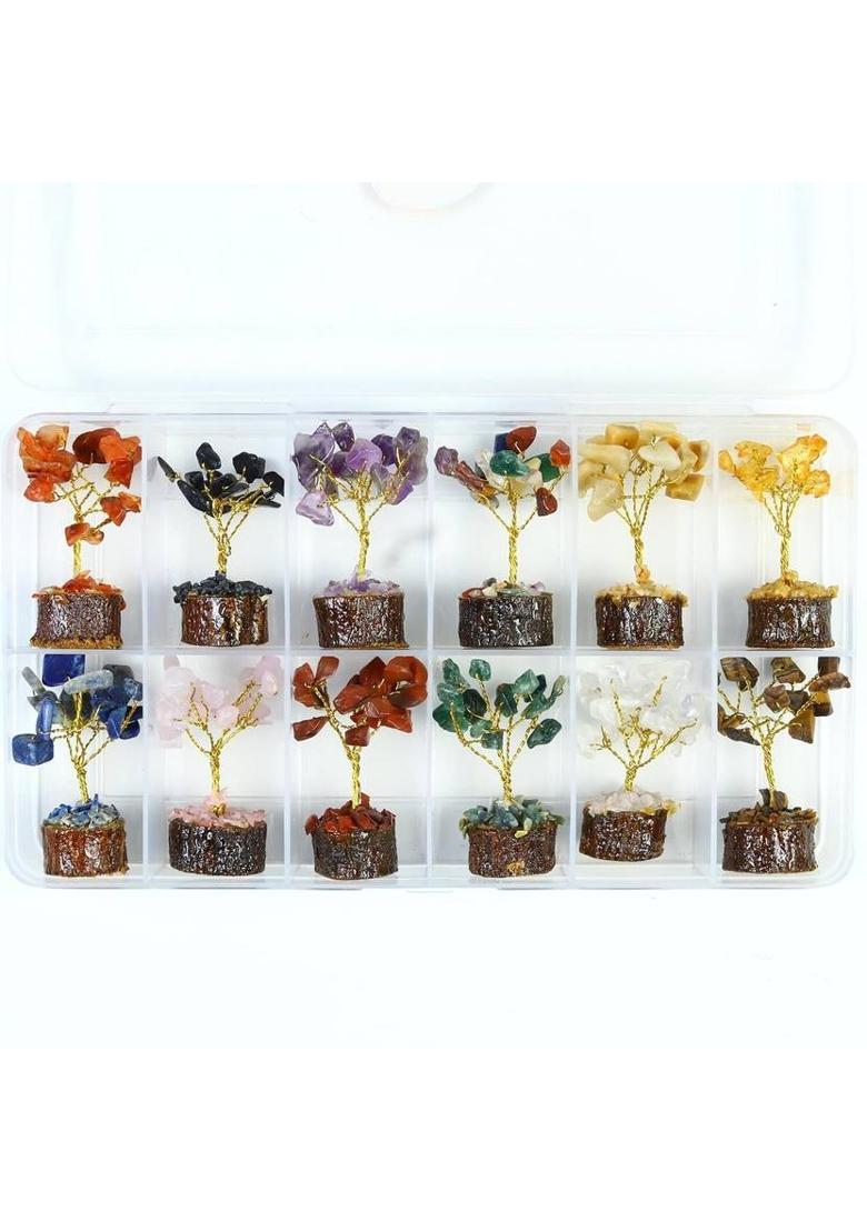 UNIQUESCRYSATL Divine Harmony 12 Crystal Tree Set Box – Vastu & Energy Balancing Collection Decorative Showpiece - 12 cm&nbsp;&nbsp;(Crystal, Multicolor) - Indya
