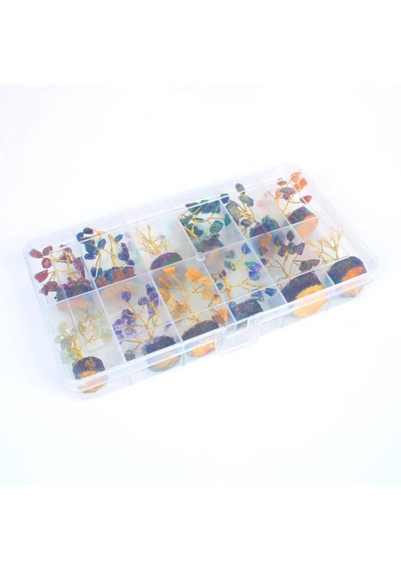 UNIQUESCRYSATL Divine Harmony 12 Crystal Tree Set Box – Vastu & Energy Balancing Collection Decorative Showpiece - 12 cm&nbsp;&nbsp;(Crystal, Multicolor) - Indya