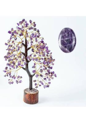 VIBESLE Amethyst Crystal Tree, Feng Shui Bonsai, Attract Good Luck Home Decorative Decorative Showpiece - 25 cm&nbsp;&nbsp;(Wood, Stone, Purple)