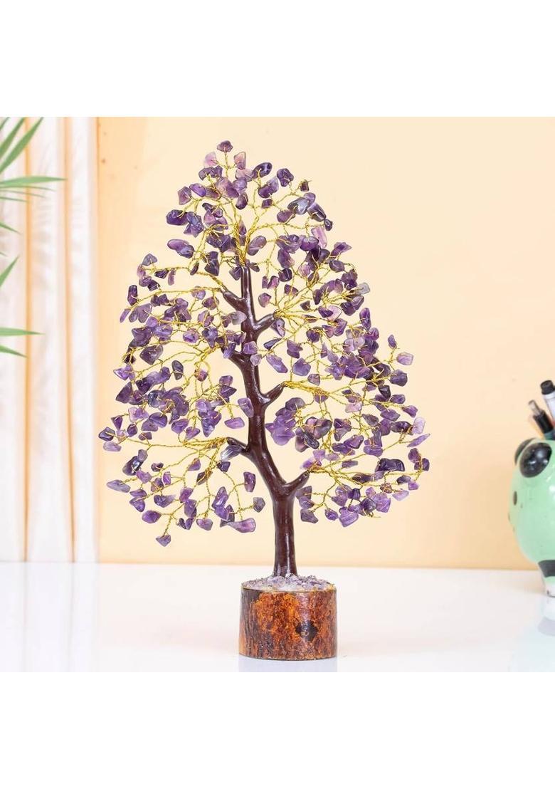 VIBESLE Amethyst Crystal Tree, Feng Shui Bonsai, Attract Good Luck Home Decorative Decorative Showpiece - 25 cm&nbsp;&nbsp;(Wood, Stone, Purple) - Indya