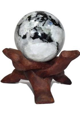 Healings4u Sphere Rainbow Moonstone Size 1.5-2 Inch & One Wooden Ball stand Natural Crystal Ball Sphere Vastu Reiki Chakra Healing Decorative Showpiece - 5 cm&nbsp;&nbsp;(Stone, White)