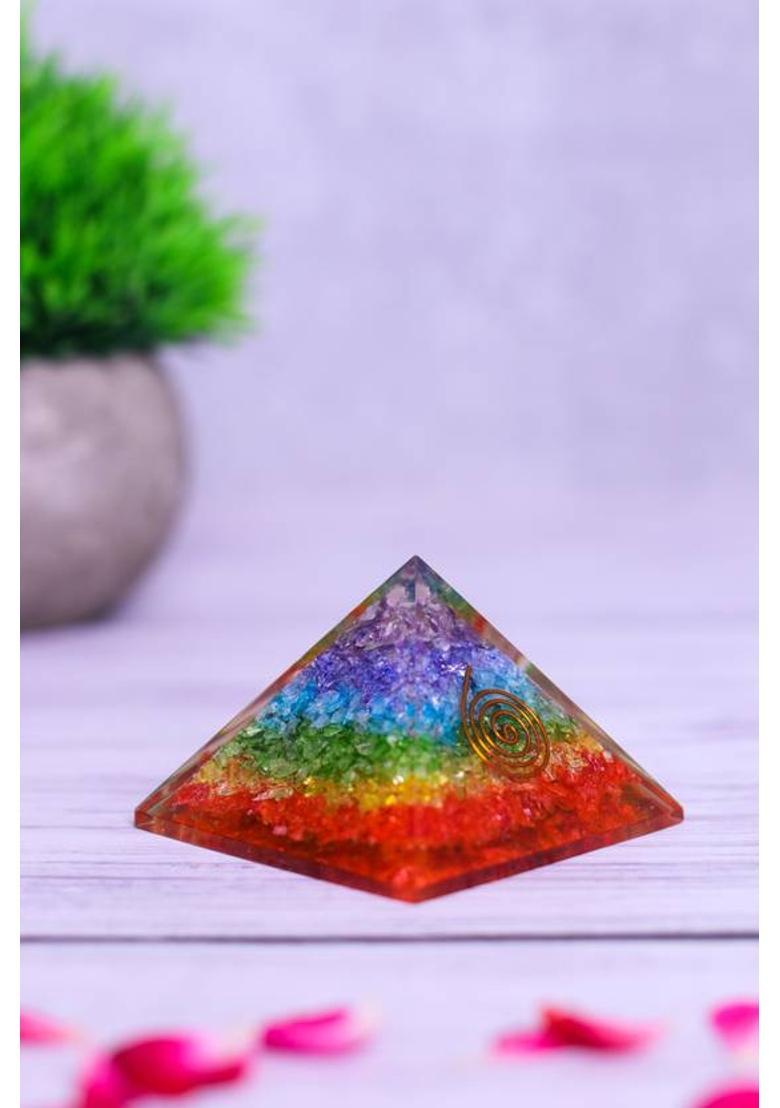 STUDIO VAIDIK Seven Chakra Orgonite Pyramid for Money Good Luck Prosperity Positivity Vastu Decorative Showpiece - 4.5 cm&nbsp;&nbsp;(Crystal, Glass, Multicolor) - Indya