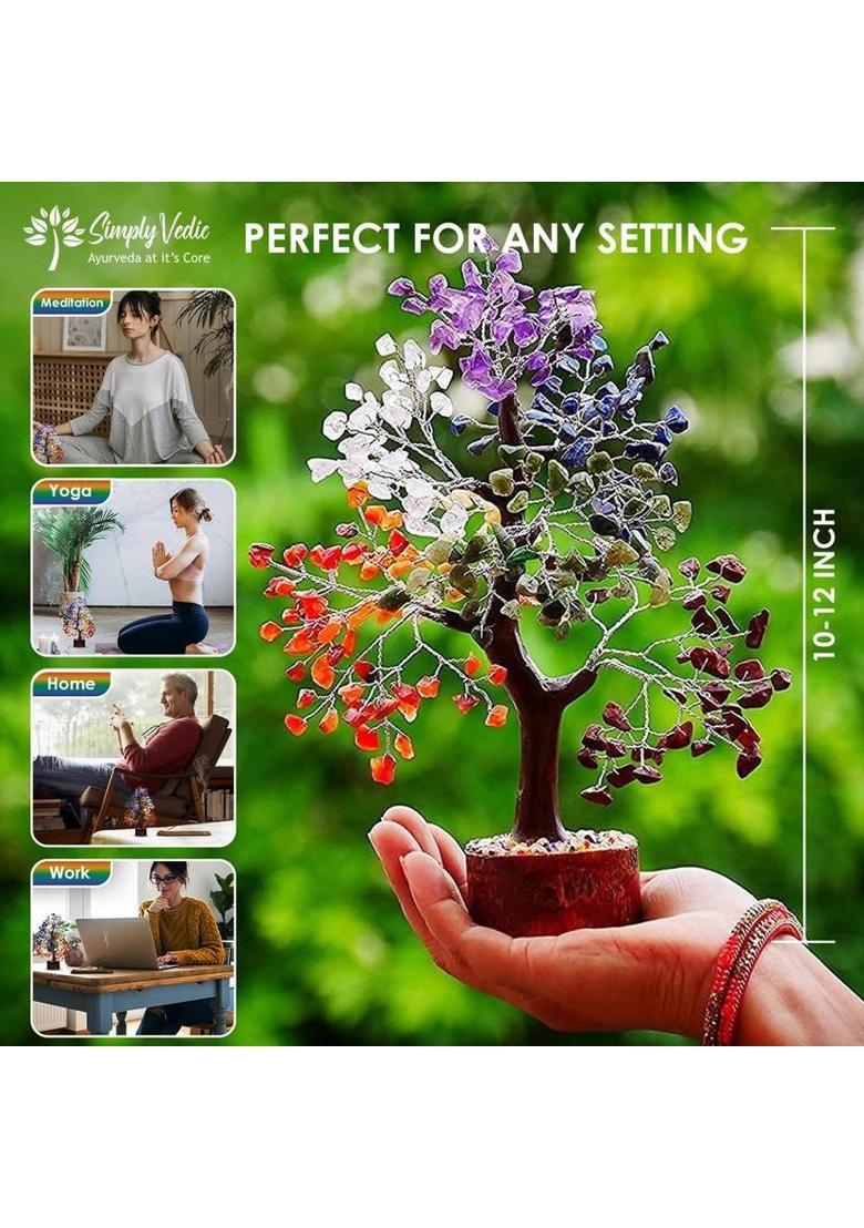 MIRAN AGATE 7 Chakra Crystal Tree for Positive Energy, Good Luck, Healing Gemstones 20 cm Decorative Showpiece - 10 cm&nbsp;&nbsp;(Crystal, Multicolor) - Indya