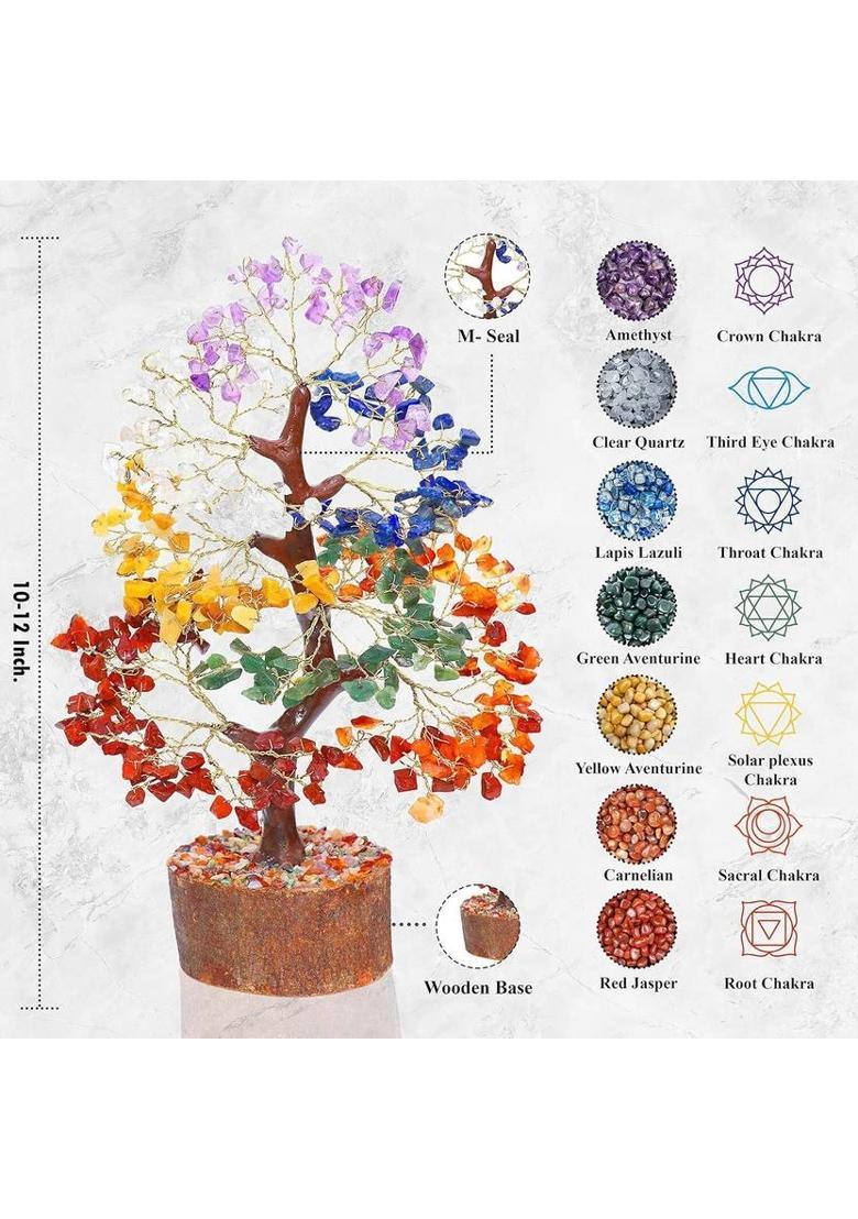 MIRAN AGATE 7 Chakra Crystal Tree for Positive Energy, Good Luck, Healing Gemstones 20 cm Decorative Showpiece - 10 cm&nbsp;&nbsp;(Crystal, Multicolor) - Indya