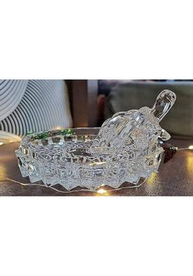 Droppati Enterprises Crystal Glass Turtle with Bowl | Feng Shui Vastu Showpiece for Home & Office Decorative Showpiece - 7 cm&nbsp;&nbsp;(Crystal, Clear)