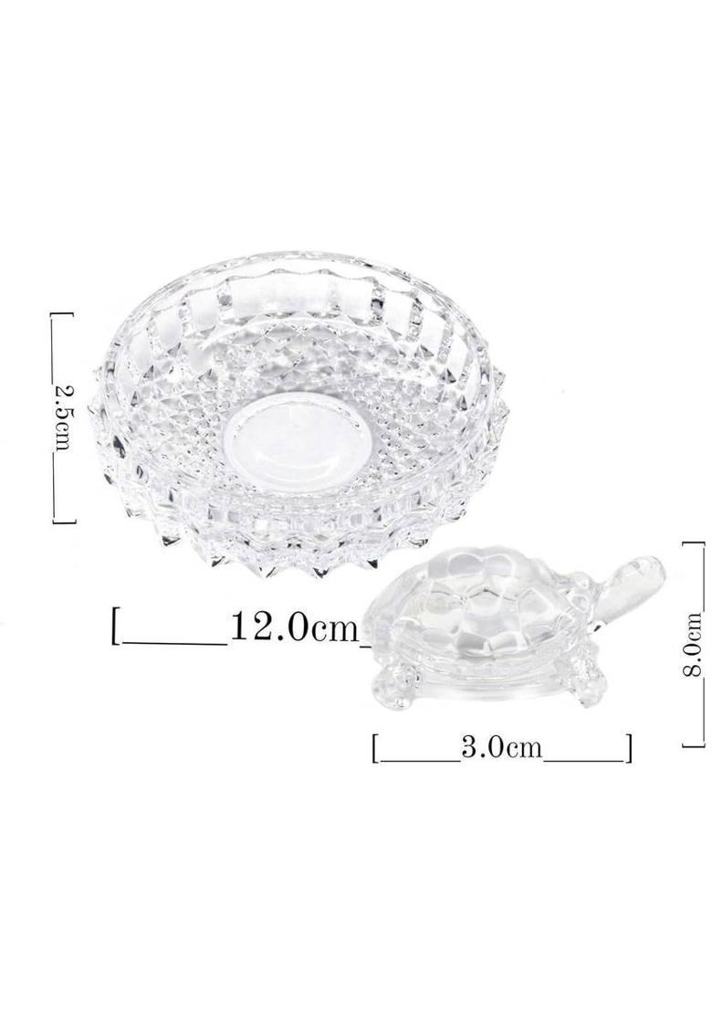 Droppati Enterprises Crystal Glass Turtle with Bowl | Feng Shui Vastu Showpiece for Home & Office Decorative Showpiece - 7 cm&nbsp;&nbsp;(Crystal, Clear) - Indya