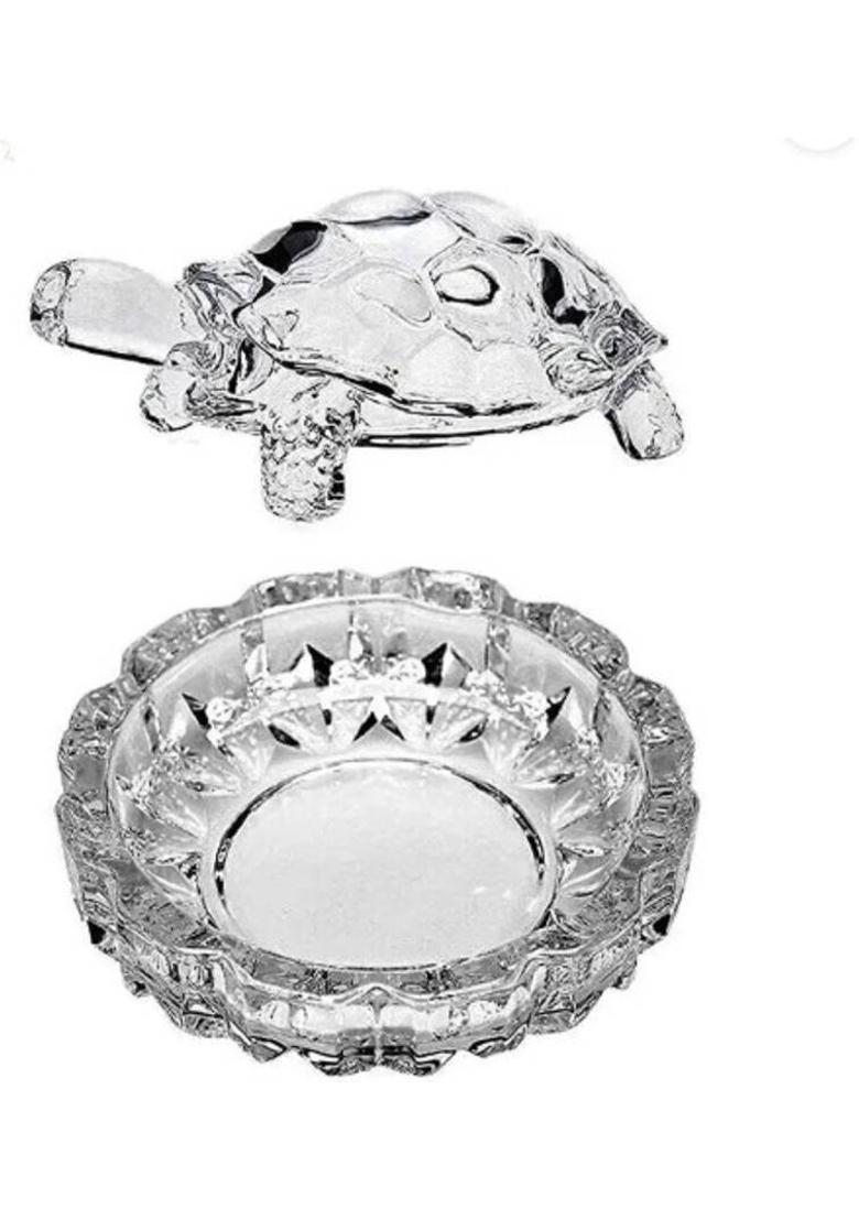 Droppati Enterprises Crystal Glass Turtle with Bowl | Feng Shui Vastu Showpiece for Home & Office Decorative Showpiece - 7 cm&nbsp;&nbsp;(Crystal, Clear) - Indya