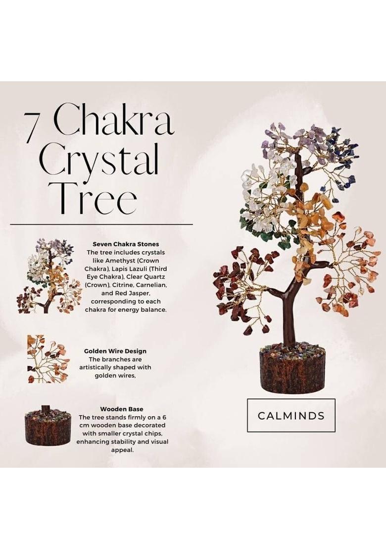 Calminds Handcrafted 7 Chakra Gemstone Tree – home decor items showpiece Decorative Showpiece - 26 cm&nbsp;&nbsp;(Wood, Multicolor) - Indya