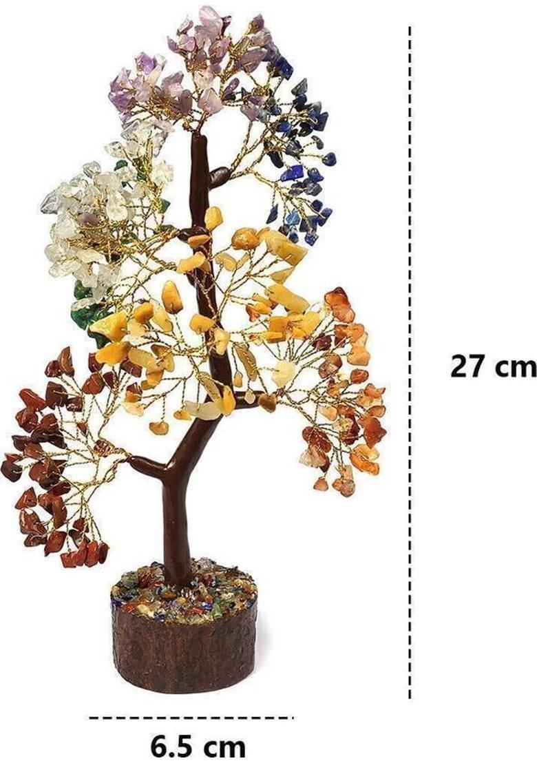 Calminds Handcrafted 7 Chakra Gemstone Tree – home decor items showpiece Decorative Showpiece - 26 cm&nbsp;&nbsp;(Wood, Multicolor) - Indya