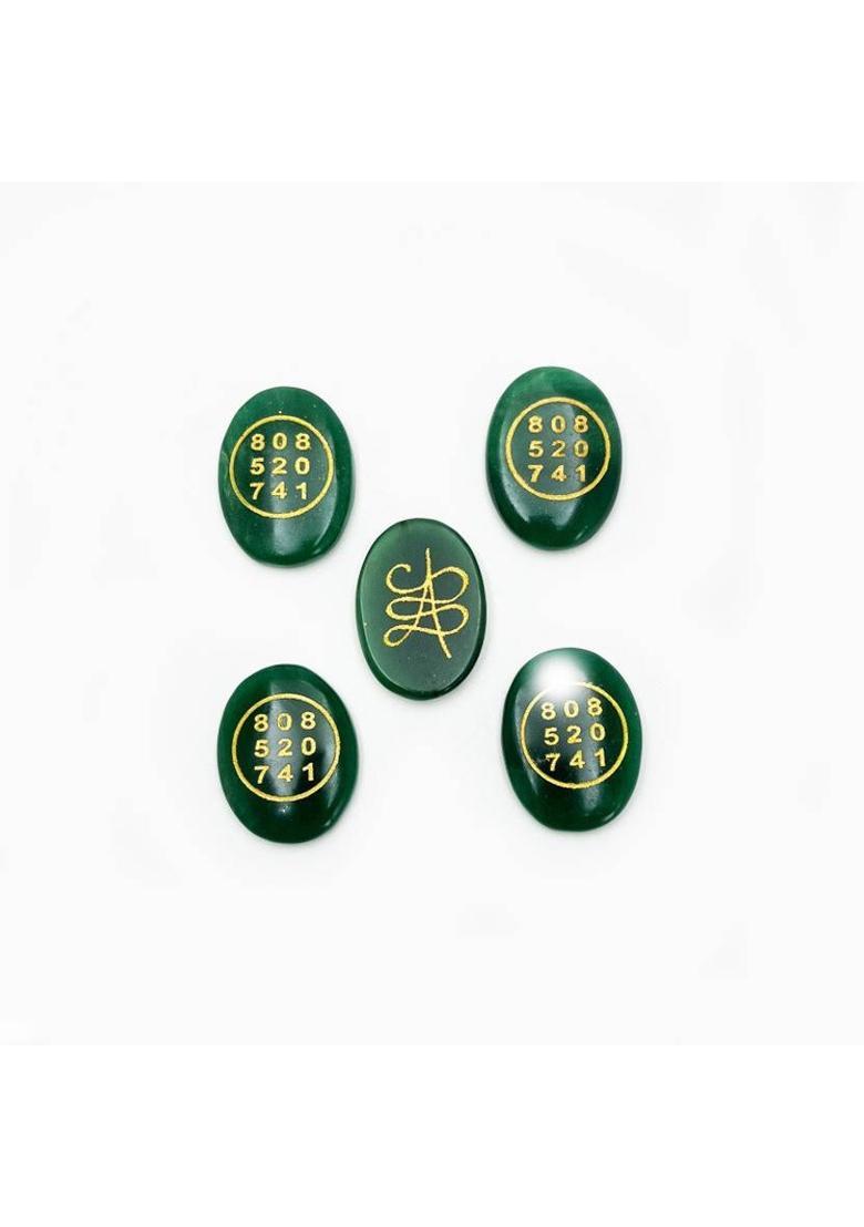 Multiagate Green Jade Crystal Money Switch Word & Zibu Symbol of Prosperity Oval Shape Decorative Showpiece - 0.5 cm&nbsp;&nbsp;(Stone, Green) - Indya