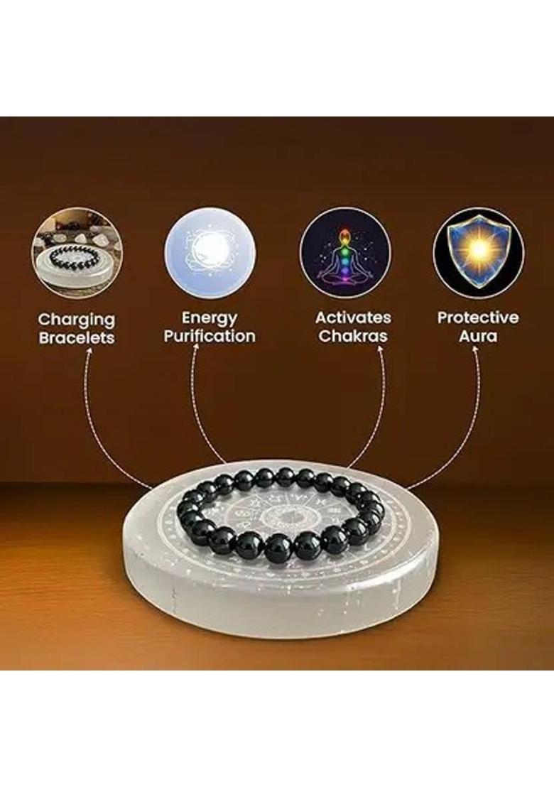 Swara Agate Zodiac Selenite Charging Plate Engraved Symbol for Reiki Healing and Fengshui Decorative Showpiece - 4 cm&nbsp;&nbsp;(Stone, Crystal, White) - Indya