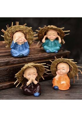 YaaYi Baby Hat Monk Buddha Idols Standard Multicolour, 4 Pieces 6.2 C.M Decorative Showpiece - 20 cm&nbsp;&nbsp;(Polyresin, Multicolor)