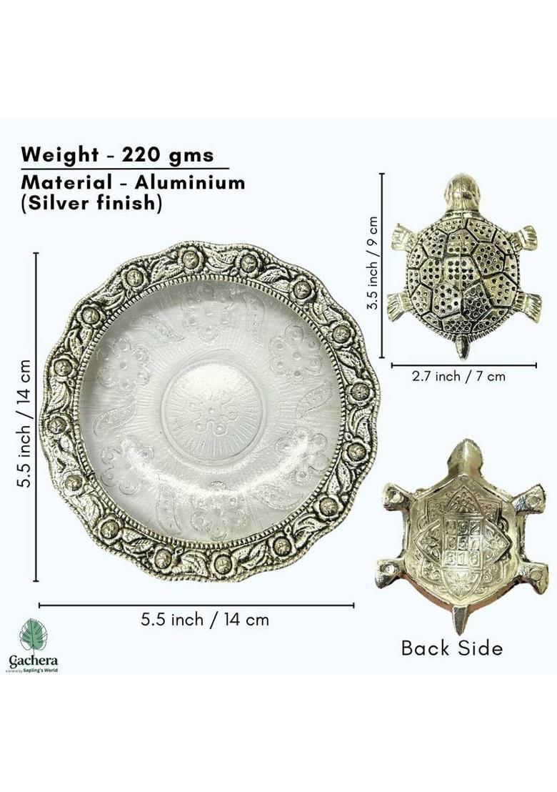 Gachera Metal Feng Shui Tortoise on Glass Plate, Turtle Showpiece for Good Luck, Kachua Decorative Showpiece - 3 cm&nbsp;&nbsp;(Aluminium, Silver) - Indya