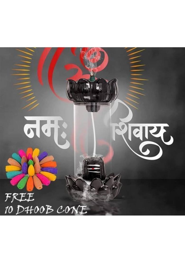 NIHARIKA HANDICRAFT Glass Shivling Backflow Smoke Fountain with10Cones HOME DECOR SHIV JI VASTU PUJA Decorative Showpiece - 22 cm&nbsp;&nbsp;(Glass, Black) - Indya