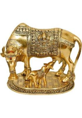 Pinkcity Xpress Small 6 CM Golden Kamdhenu Cow With Calf Statue,Cow and Calf Idol,Good Luck Decorative Showpiece - 15 cm&nbsp;&nbsp;(Metal, Gold)