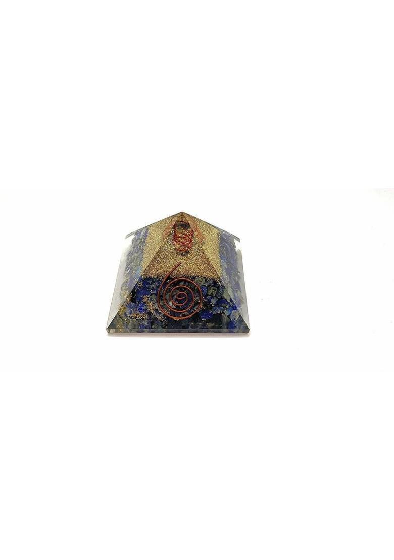 Orgonite Shop Handmade Geometric Pyramid Made with Lapis Lazuli, Copper Dust Decorative Showpiece - 6 cm&nbsp;&nbsp;(Crystal, Stone, Multicolor) - Indya