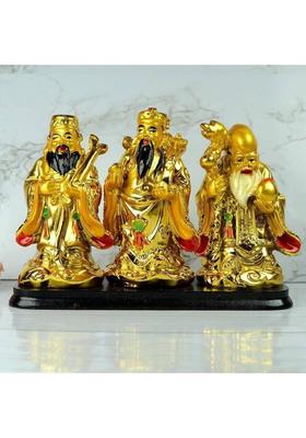 Vastu Art / Vastu / Feng Shui / Golden Fuk Luk Sau On Stand For Family Protection And Health Wealth Or Happiness Decorative Showpiece - 8 cm&nbsp;&nbsp;(Polyresin, Gold)