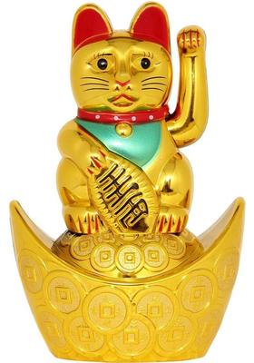 Feng Shui Art PNOTED Vastu / Welcome Cat Sitting On Money Ingot For Wealth And Prosperity Decorative Showpiece - 15 cm&nbsp;&nbsp;(Plastic, Gold)