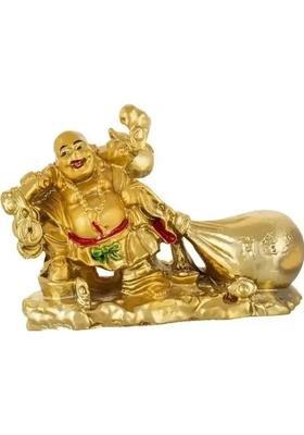 Radhe Laughing Buddha, Oval in Shape Decorative Showpiece - 7.5 cm&nbsp;&nbsp;(Resin, Gold)