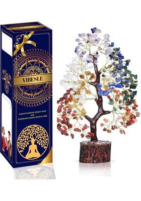 VIBESLE 7 Chakra Tree of Life – Large Handmade Gemstone Money Tree Decorative Showpiece - 25 cm&nbsp;&nbsp;(Stone, Multicolor)