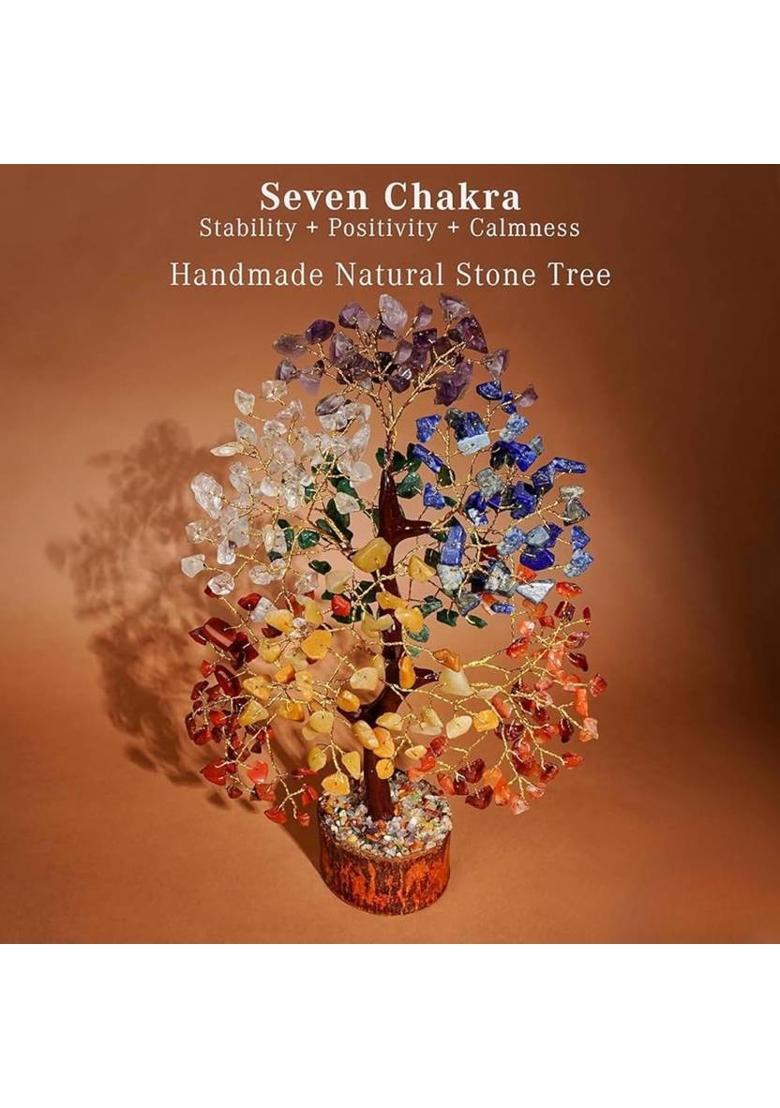 VIBESLE 7 Chakra Tree of Life – Large Handmade Gemstone Money Tree Decorative Showpiece - 25 cm&nbsp;&nbsp;(Stone, Multicolor) - Indya