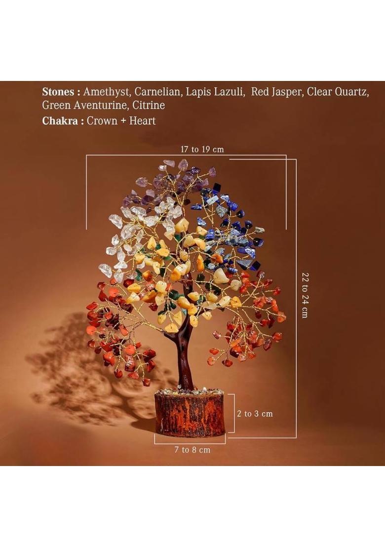 VIBESLE 7 Chakra Tree of Life – Large Handmade Gemstone Money Tree Decorative Showpiece - 25 cm&nbsp;&nbsp;(Stone, Multicolor) - Indya