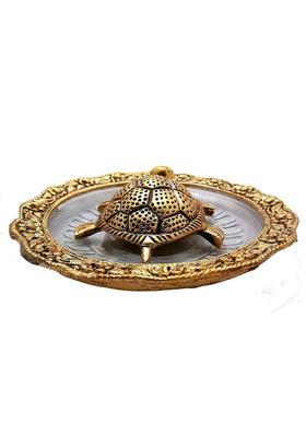 SBBCO Original Metal feng-shui Tortoise On Plate showpiece Vaastu Item Decorative Showpiece - 9.9 cm&nbsp;&nbsp;(Glass, Metal, Gold Plated, Gold)