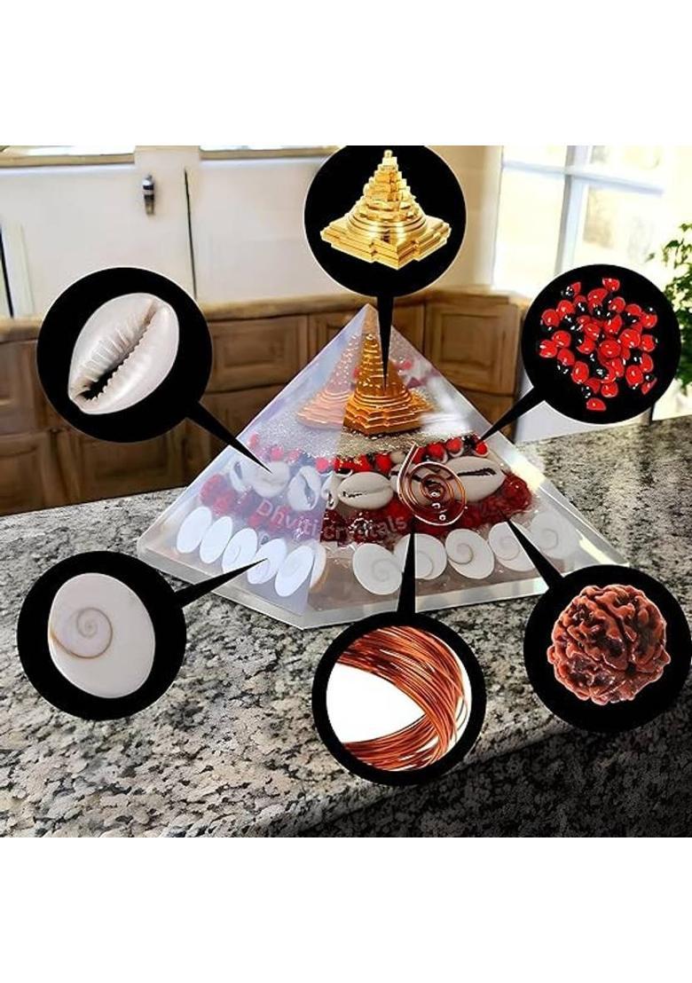 STAR PRIM 4 Inches Gomti Chakra Maha Laxmi Orgonite Pyramid Wealth Enhancer Decorative Showpiece - 7.2 cm&nbsp;&nbsp;(Stone, Multicolor) - Indya