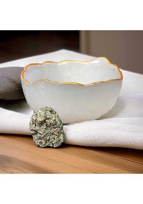 ABABILCRYSTAL SELENITE ORGAN BOWL AND PYRITE RAW COMBO Decorative Showpiece - 8 cm&nbsp;&nbsp;(Crystal, White, Gold)