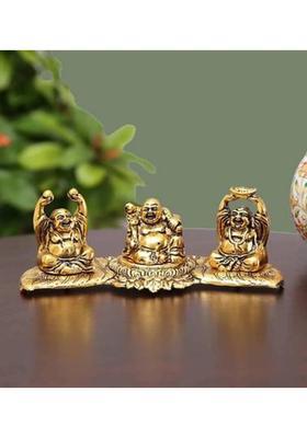 SP Handicrafts Laughing Buddha in 3 Postures in Metal | Lucky charm and fengshui piece | Hiome decor showpiece Decorative Showpiece - 9 cm&nbsp;&nbsp;(Aluminium, Gold)