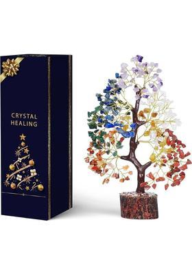 Namah Health/Positivity/Prosperity Tree with Gemstones Decorative Showpiece - 22 cm&nbsp;&nbsp;(Stone, Wood, Multicolor)