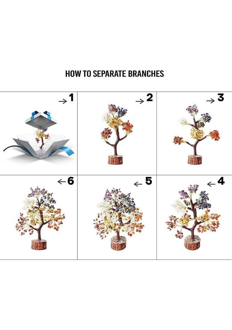 Namah Health/Positivity/Prosperity Tree with Gemstones Decorative Showpiece - 22 cm&nbsp;&nbsp;(Stone, Wood, Multicolor) - Indya