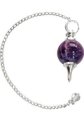 Shubhanjali Amethyst Crystal Ball Pendulum Dowsing Stone with Chain for Vastu Reiki Healing Decorative Showpiece - 20 cm&nbsp;&nbsp;(Crystal, Stone, Purple)