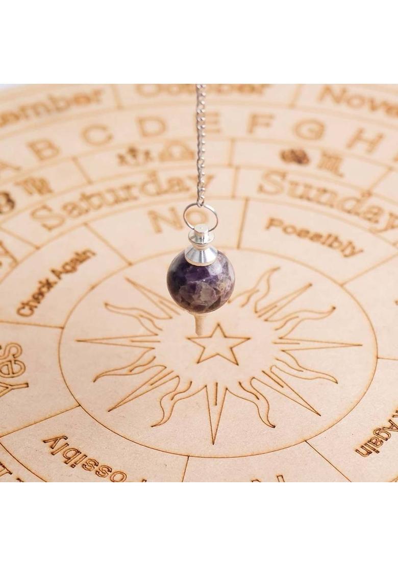 Shubhanjali Amethyst Crystal Ball Pendulum Dowsing Stone with Chain for Vastu Reiki Healing Decorative Showpiece - 20 cm&nbsp;&nbsp;(Crystal, Stone, Purple) - Indya