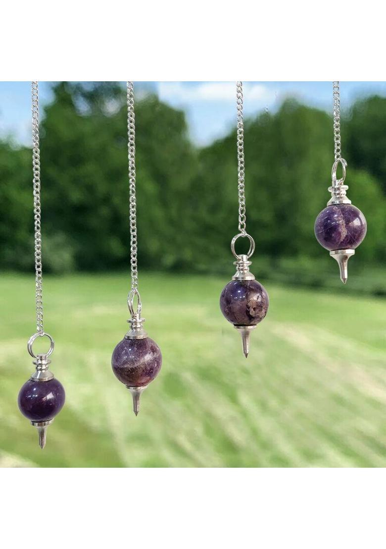 Shubhanjali Amethyst Crystal Ball Pendulum Dowsing Stone with Chain for Vastu Reiki Healing Decorative Showpiece - 20 cm&nbsp;&nbsp;(Crystal, Stone, Purple) - Indya