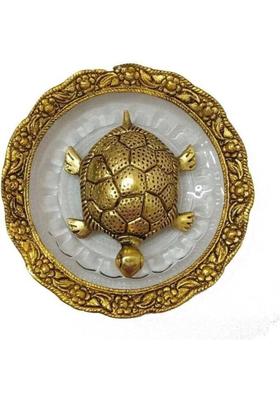 kashi Golden Metal Tortoise on Glass Plate For Good Luck Feng shui Gift Item Decorative Showpiece - 15 cm&nbsp;&nbsp;(Brass, Gold)