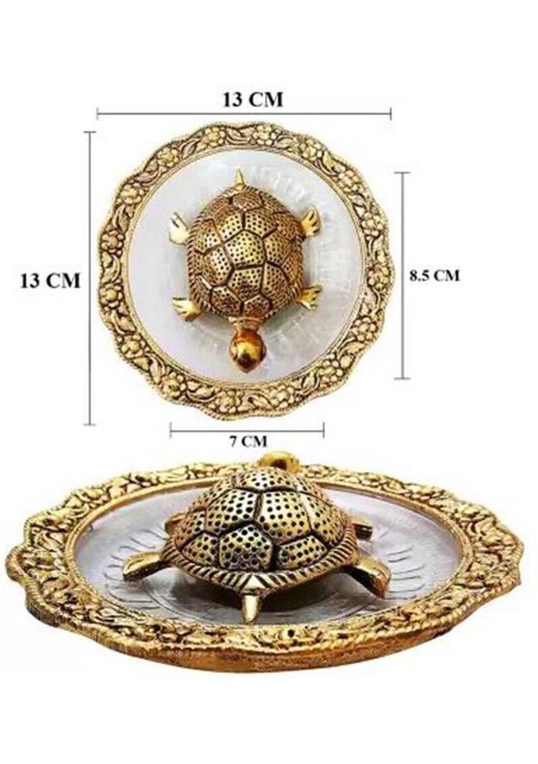 kashi Golden Metal Tortoise on Glass Plate For Good Luck Feng shui Gift Item Decorative Showpiece - 15 cm&nbsp;&nbsp;(Brass, Gold) - Indya