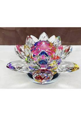 SE Art Creation Vastu/Feng Shui Transparent Crystal Glass Lotus Flower With Manual RotatingStand Decorative Showpiece - 7 cm&nbsp;&nbsp;(Crystal, Glass, Multicolor)
