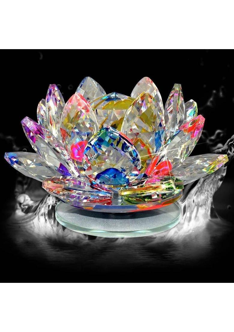 SE Art Creation Vastu/Feng Shui Transparent Crystal Glass Lotus Flower With Manual RotatingStand Decorative Showpiece - 7 cm&nbsp;&nbsp;(Crystal, Glass, Multicolor) - Indya