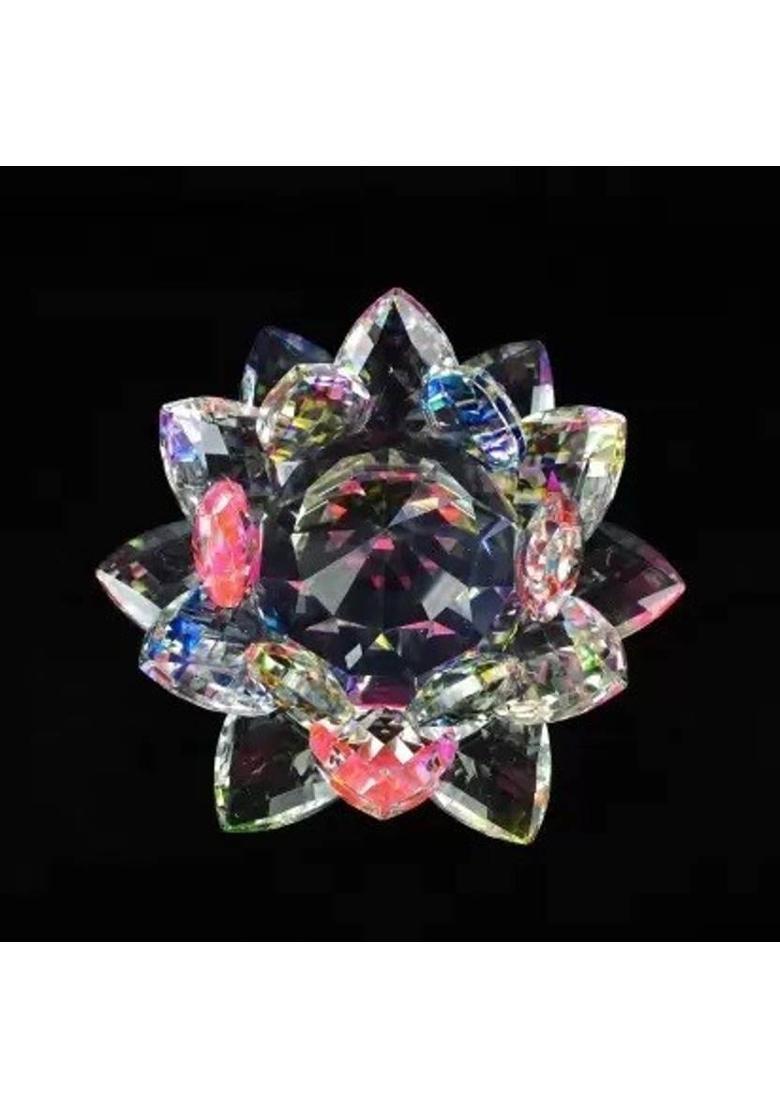 SE Art Creation Vastu/Feng Shui Transparent Crystal Glass Lotus Flower With Manual RotatingStand Decorative Showpiece - 7 cm&nbsp;&nbsp;(Crystal, Glass, Multicolor) - Indya