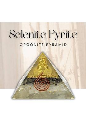 Calminds Selenite Money Magnet Pyrite crystal Pyramid for home,Vastu ,Chakra Healing Decorative Showpiece - 8 cm&nbsp;&nbsp;(Crystal, Beige)